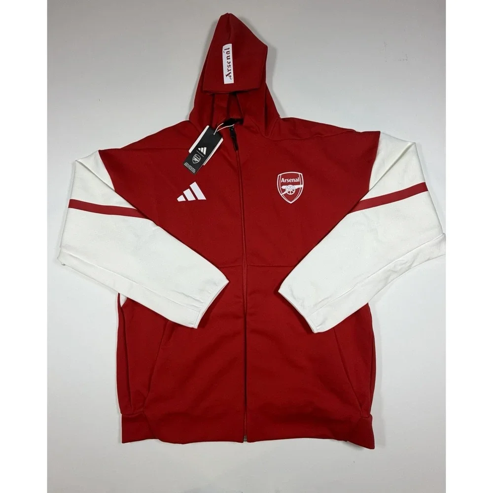 Adidas Arsenal FC Anthem Full Zip Jacket Mens L Red White Hooded JM9409 NWT $110